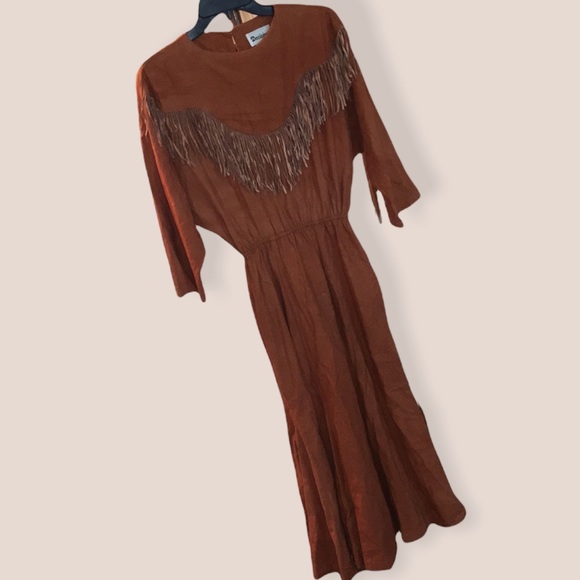 Vintage Dresses & Skirts - $5 ☀️ sale VintaGe 80s suede fringe country western rockabilly brown dress